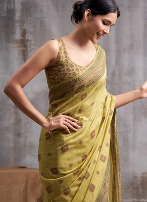 mustard modal cotton blend casual wear saree 3