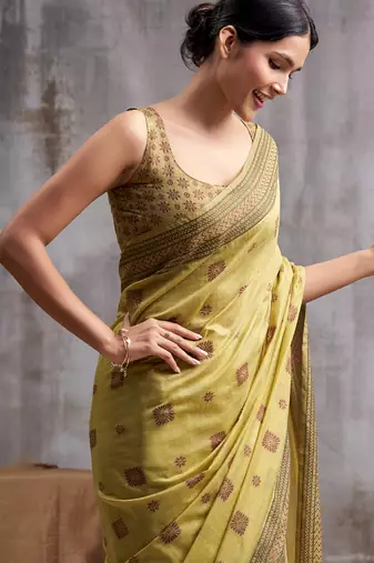 mustard modal cotton blend casual wear saree