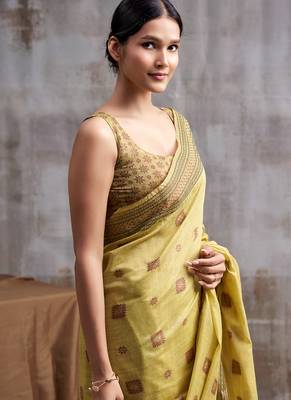 mustard modal cotton blend casual wear saree 4