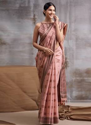peach modal cotton blend casual wear saree 2