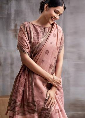 peach modal cotton blend casual wear saree 3