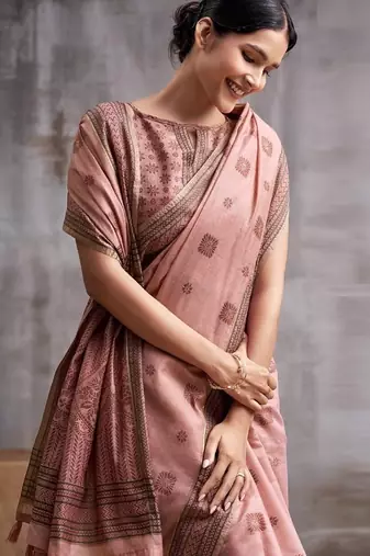 peach modal cotton blend casual wear saree