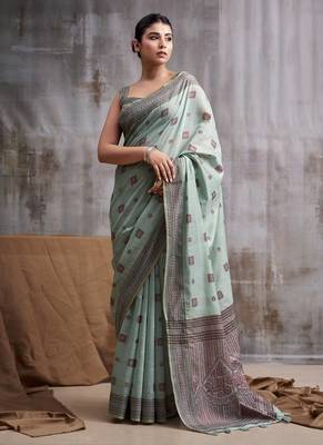 powder blue modal cotton blend casual wear saree 1