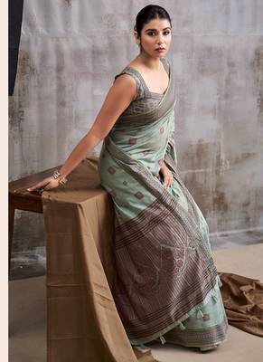 powder blue modal cotton blend casual wear saree 2