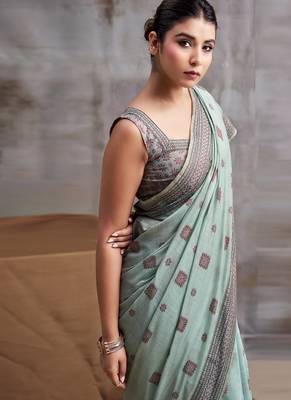 powder blue modal cotton blend casual wear saree 3