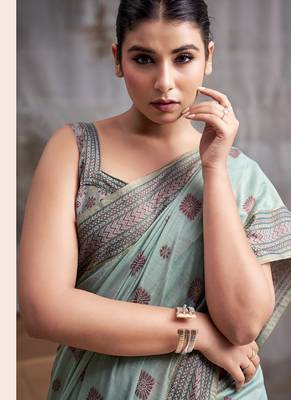 powder blue modal cotton blend casual wear saree 4