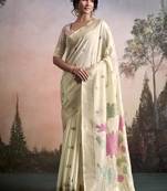off white linen festival wear saree