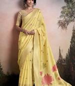 yellow linen festival wear saree