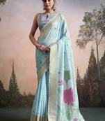 sky blue linen festival wear saree