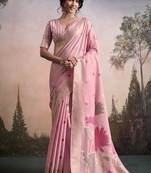 baby pink linen festival wear saree