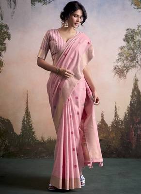 baby pink linen festival wear saree 2
