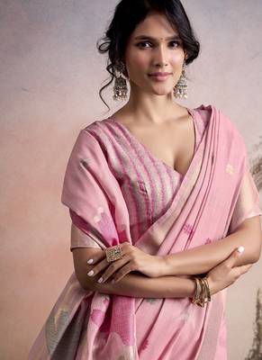 baby pink linen festival wear saree 3