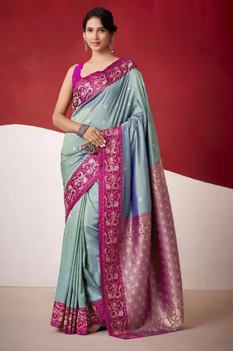 steel blue soft silk blend with rich woven borders sarees