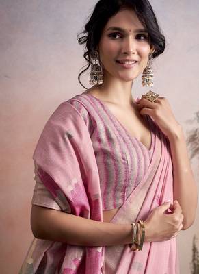 baby pink linen festival wear saree 4