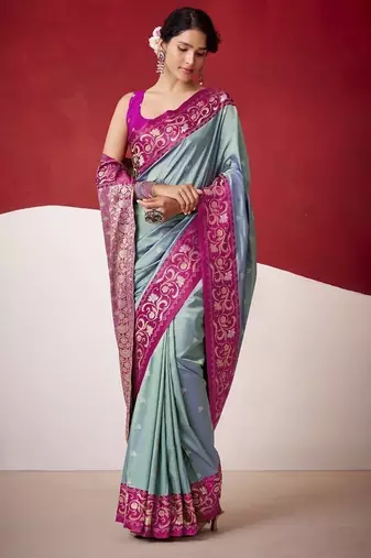 steel blue soft silk blend with rich woven borders sarees