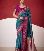 peacock blue soft silk blend with rich woven borders sarees