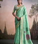 turquoise linen festival wear saree