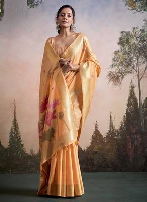 orange linen festival wear saree 2