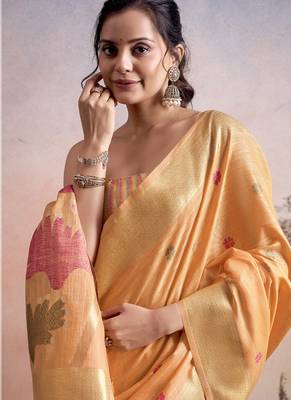 orange linen festival wear saree 3