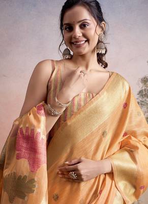 orange linen festival wear saree 4