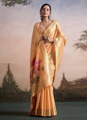 orange linen festival wear saree 5