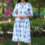 Jaipur sanganeri leaf print blue A-line dress