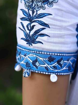 Jaipur sanganeri leaf print blue A-line dress 3
