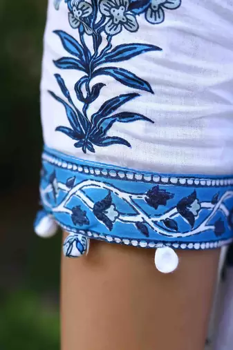 Jaipur sanganeri leaf print blue A-line dress
