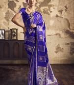 Blue satin dual tone handloom weaving  festival wear saree