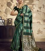 Green satin dual tone handloom weaving  festival wear saree