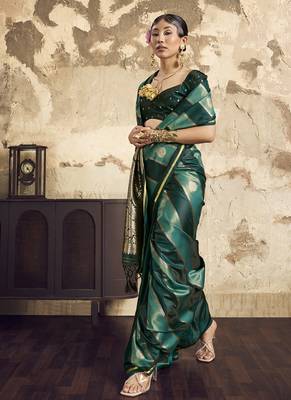 Green satin dual tone handloom weaving  festival wear saree 2