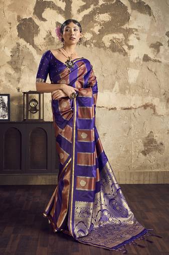 Purple satin dual tone handloom weaving  festival wear saree