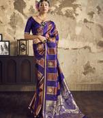Purple satin dual tone handloom weaving  festival wear saree
