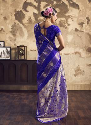 Purple satin dual tone handloom weaving  festival wear saree 2