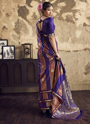 Purple satin dual tone handloom weaving  festival wear saree 3
