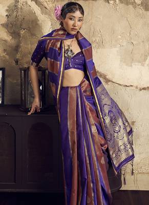Purple satin dual tone handloom weaving  festival wear saree 4
