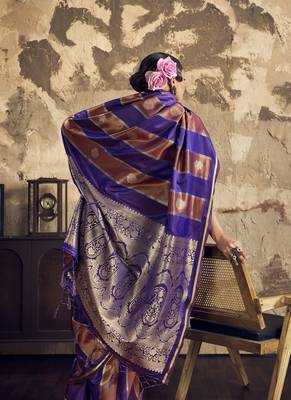 Purple satin dual tone handloom weaving  festival wear saree 5