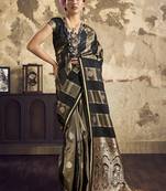 Black satin dual tone handloom weaving  festival wear saree