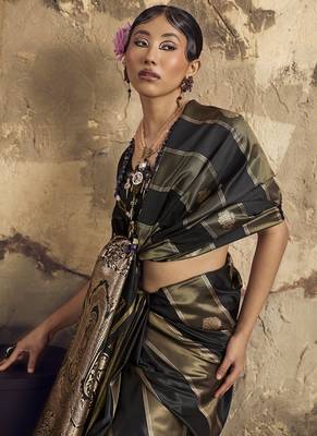 Black satin dual tone handloom weaving  festival wear saree 5