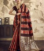 Brown satin dual tone handloom weaving  festival wear saree
