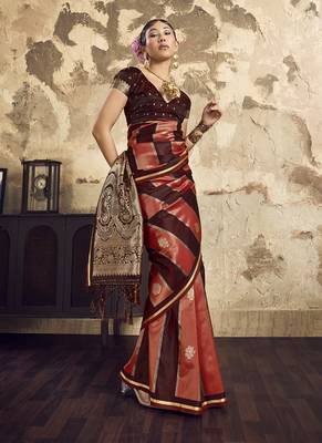Brown satin dual tone handloom weaving  festival wear saree 2