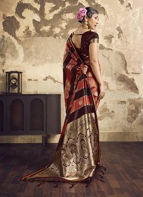 Brown satin dual tone handloom weaving  festival wear saree 3