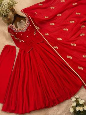 Red Georgette Fully Flared Embroidery Sequin work  3pc Suit  5