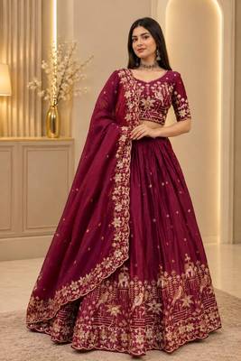 Silk Heavy Embroidered Work Lehenga Choli and Dupatta Ready To Wear  1