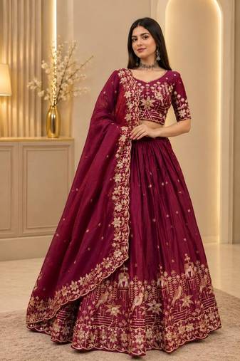 Silk Heavy Embroidered Work Lehenga Choli and Dupatta Ready To Wear 