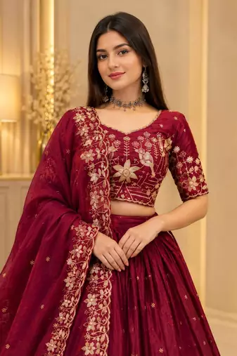 Silk Heavy Embroidered Work Lehenga Choli and Dupatta Ready To Wear 