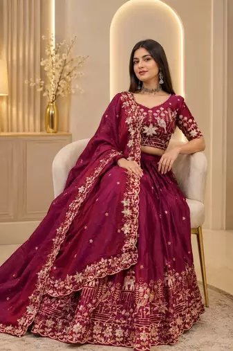 Silk Heavy Embroidered Work Lehenga Choli and Dupatta Ready To Wear 