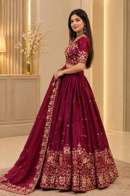 Silk Heavy Embroidered Work Lehenga Choli and Dupatta Ready To Wear  4