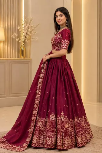 Silk Heavy Embroidered Work Lehenga Choli and Dupatta Ready To Wear 