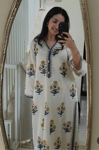 White Cotton Prosean Printed Kurta Palazzo and Dupatta 3pc set
